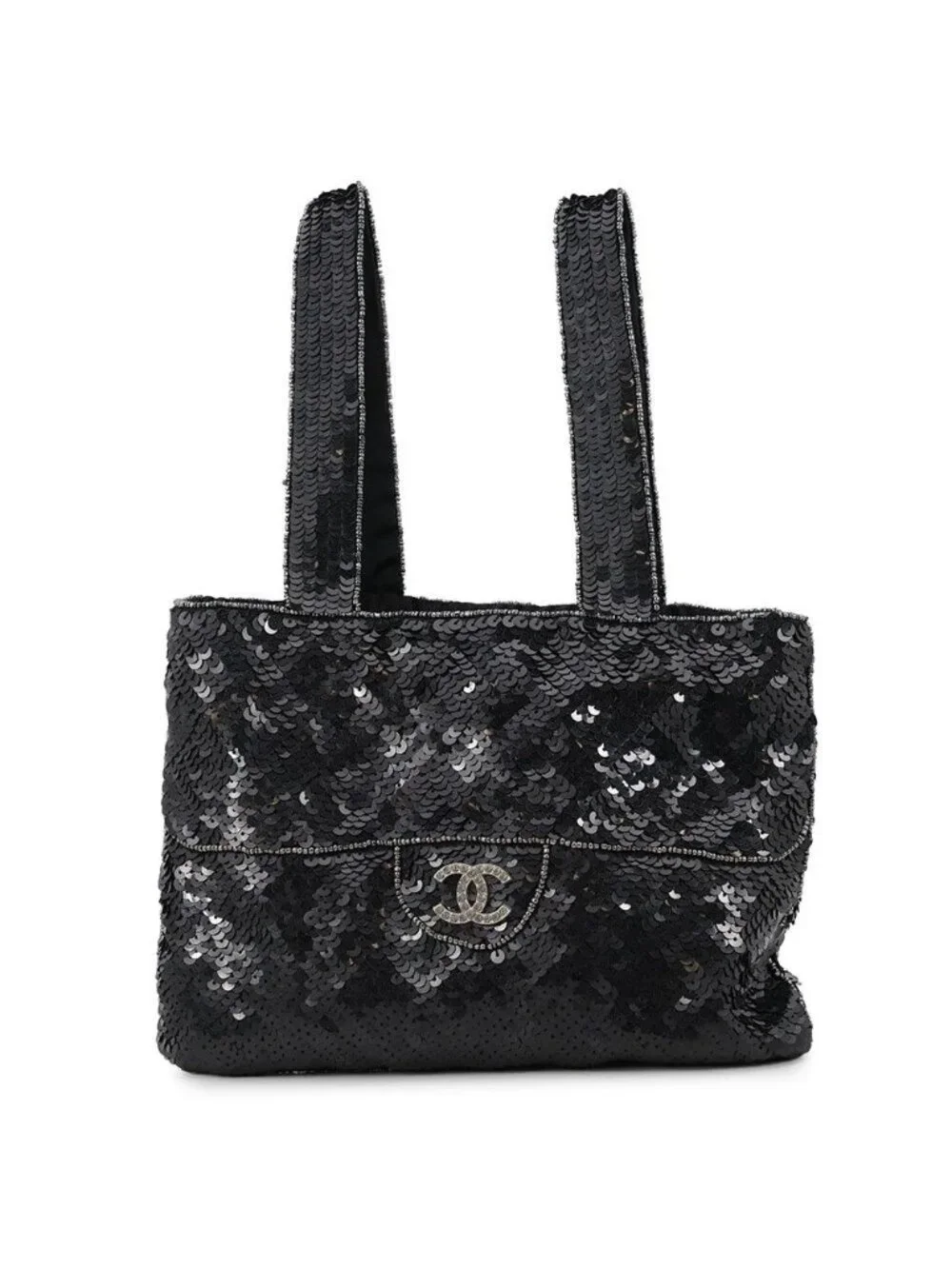 Chanel Handbag Mini CC Logo Sequin Beads Rhinestone Bag Black